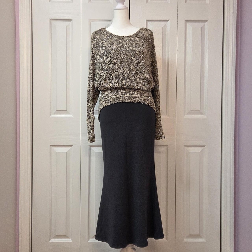 Y2K Black and Cream Winter Work Sweater -- Bisou Bisou, Size XS - Picture 2 of 8